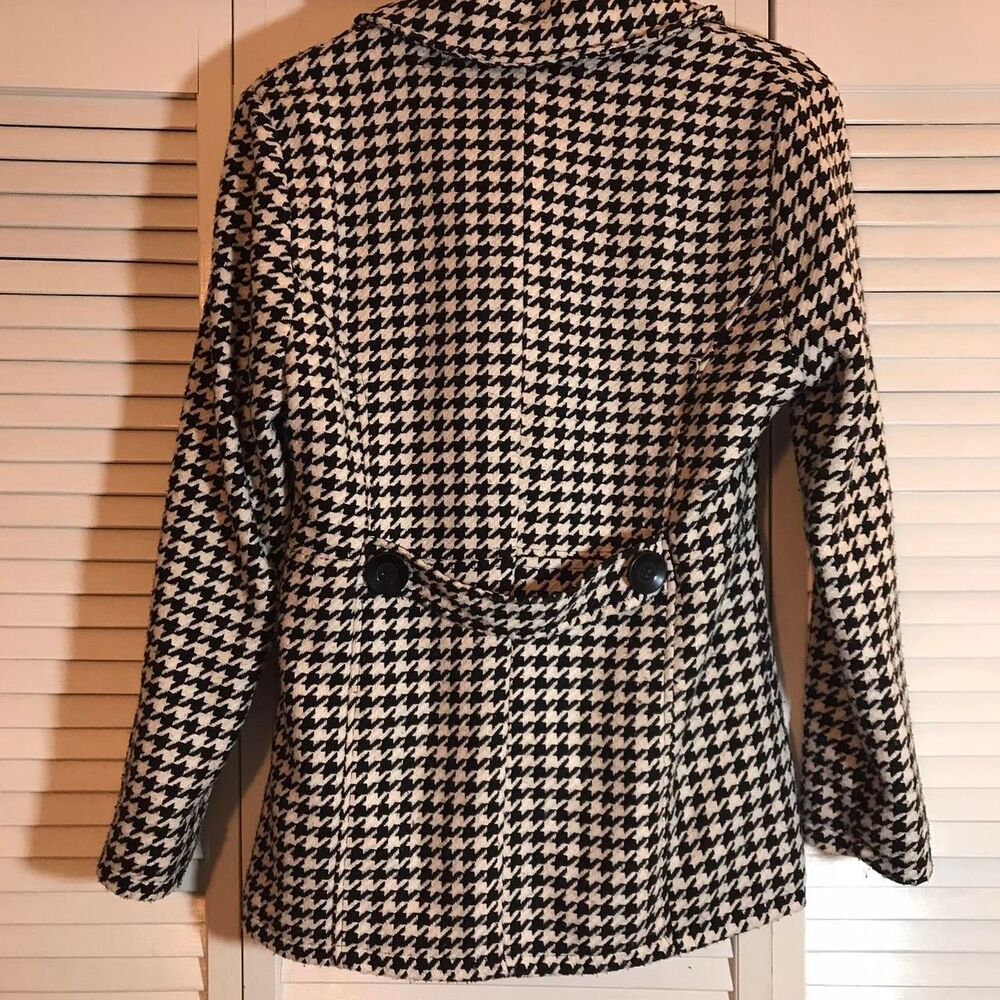 Rue 21 Women's Black and White Houndstooth Double-Breasted Pea Coat Large - Picture 4 of 8